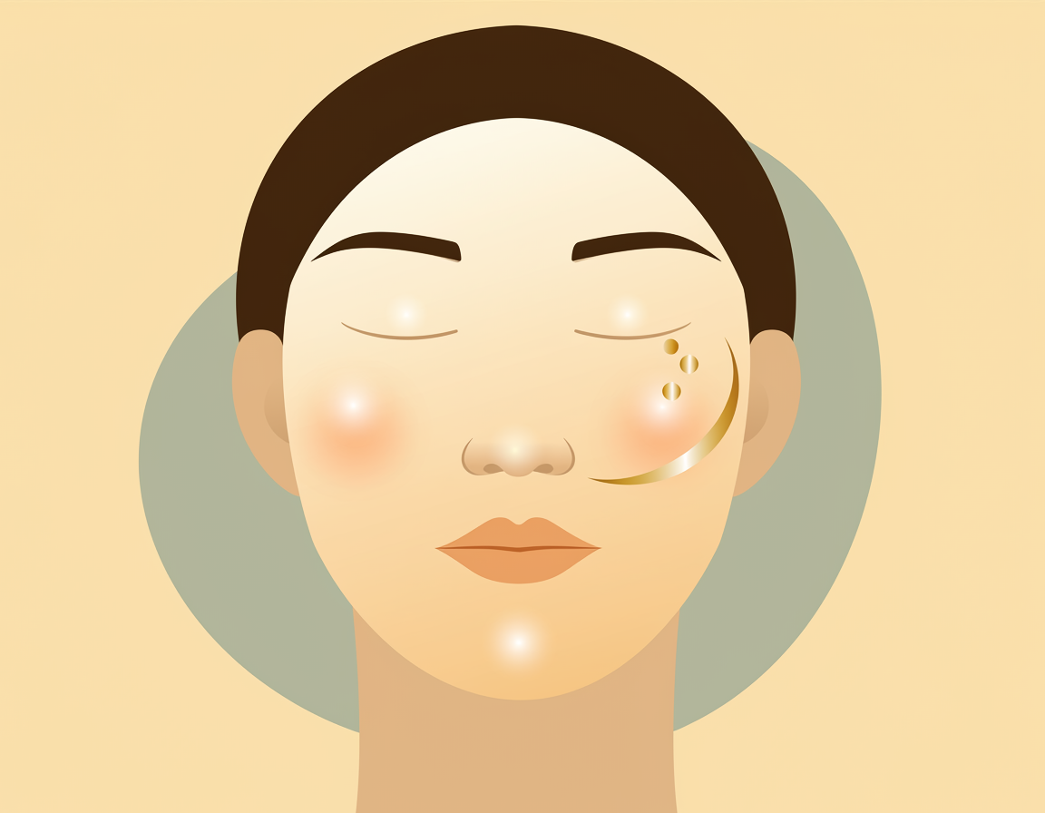 得美微針適用肌膚問題示意插畫:痘疤、毛孔粗大、細紋與色素沉澱